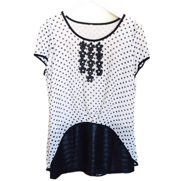 NWT A BY D (Boutique) Polka Tunic Top With Vegan/Faux Detail Leather Ivory Large - Picture 4 of 8